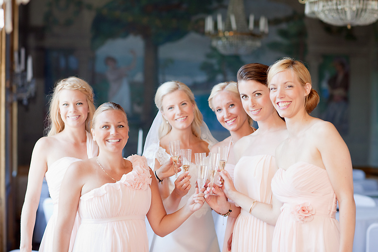 bride and bridesmaids preparations at Villa Pauli, Stockholm, Sweden