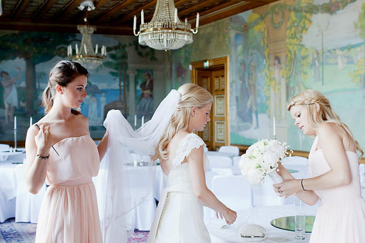 bridesmaids preparations at Villa Pauli, Stockholm, Sweden